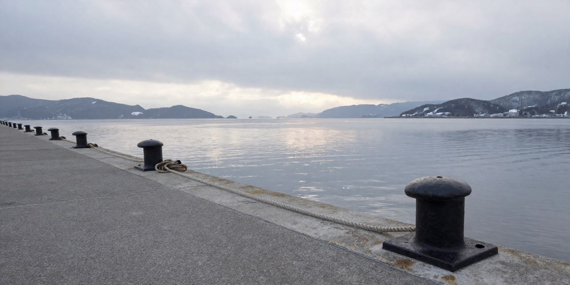 北海道の小さな港の岸壁と係留用の金具