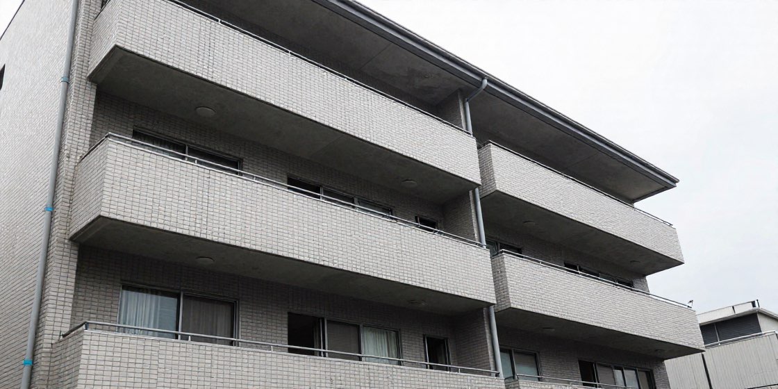 タイル張りの外壁とバルコニーが並ぶ中層マンション
